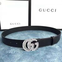 Gucci Unisex Leather Belt with Double G Buckle-Black (1)