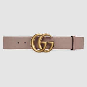 Gucci Unisex Leather Belt with Double G Buckle-Pink