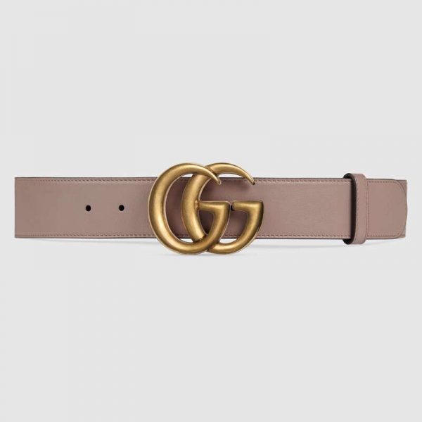 Gucci Unisex Leather Belt with Double G Buckle-Pink (1)