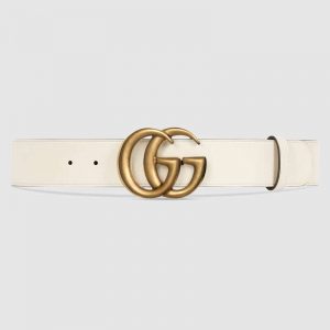 Gucci Unisex Leather Belt with Double G Buckle-White