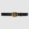 Gucci Unisex Leather Belt with Double G Buckle in 2.5cm Width-Black