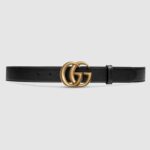 Gucci Unisex Leather Belt with Double G Buckle in 2.5cm Width-Black
