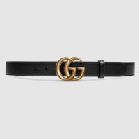 Gucci Unisex Leather Belt with Double G Buckle in 2.5cm Width-Black (1)