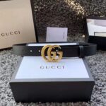 Gucci Unisex Leather Belt with Double G Buckle in 2.5cm Width-Black – Image 2