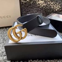 Gucci Unisex Leather Belt with Double G Buckle in 2.5cm Width-Black (1)
