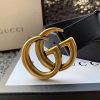 Gucci Unisex Leather Belt with Double G Buckle in 2.5cm Width-Black (1)