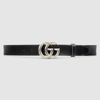 Gucci Unisex Leather Belt with Double G Buckle in 2.5cm Width-Black and Silver (1)