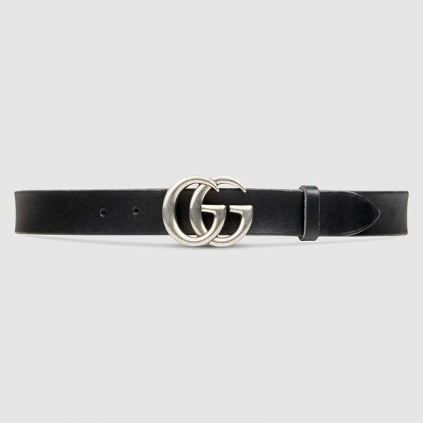 Gucci Unisex Leather Belt with Double G Buckle in 2.5cm Width-Black and Silver (1)