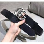 Gucci Unisex Leather Belt with Double G Buckle in 2.5cm Width-Black and Silver - Image 3