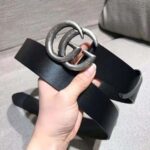 Gucci Unisex Leather Belt with Double G Buckle in 2.5cm Width-Black and Silver - Image 7