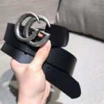 Gucci Unisex Leather Belt with Double G Buckle in 2.5cm Width-Black and Silver - Image 4