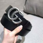 Gucci Unisex Leather Belt with Double G Buckle in 2.5cm Width-Black and Silver - Image 5