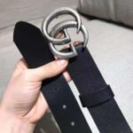 Gucci Unisex Leather Belt with Double G Buckle in 2.5cm Width-Black and Silver - Image 6