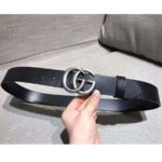 Gucci Unisex Leather Belt with Double G Buckle in 2.5cm Width-Black and Silver - Image 2