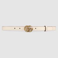 Gucci Unisex Leather Belt with Double G Buckle in 2cm Width-White (1)