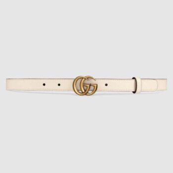 Gucci Unisex Leather Belt with Double G Buckle in 2cm Width-White
