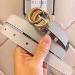 Gucci Unisex Leather Belt with Double G Buckle in 2cm Width-White – Image 3