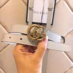 Gucci Unisex Leather Belt with Double G Buckle in 2cm Width-White – Image 2