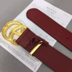 Gucci Unisex Leather Belt with Double G Buckle in Burgundy Leather - Image 9