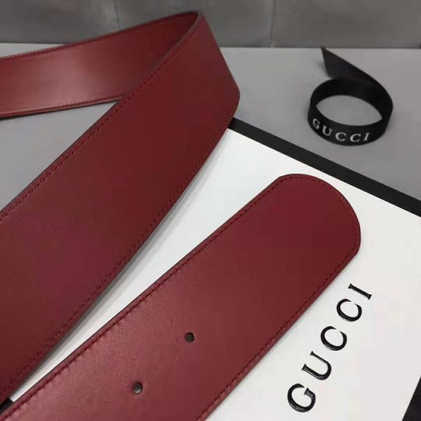 Gucci Unisex Leather Belt with Double G Buckle in Burgundy Leather (5)
