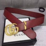 Gucci Unisex Leather Belt with Double G Buckle in Burgundy Leather - Image 5