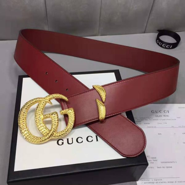 Gucci Unisex Leather Belt with Double G Buckle in Burgundy Leather (6)
