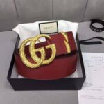 Gucci Unisex Leather Belt with Double G Buckle in Burgundy Leather - Image 2