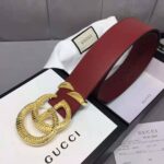 Gucci Unisex Leather Belt with Double G Buckle in Burgundy Leather - Image 6