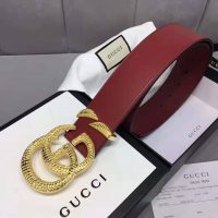 Gucci Unisex Leather Belt with Double G Buckle in Burgundy Leather (1)