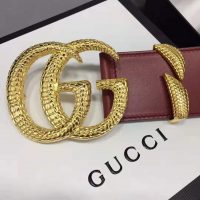 Gucci Unisex Leather Belt with Double G Buckle in Burgundy Leather (1)
