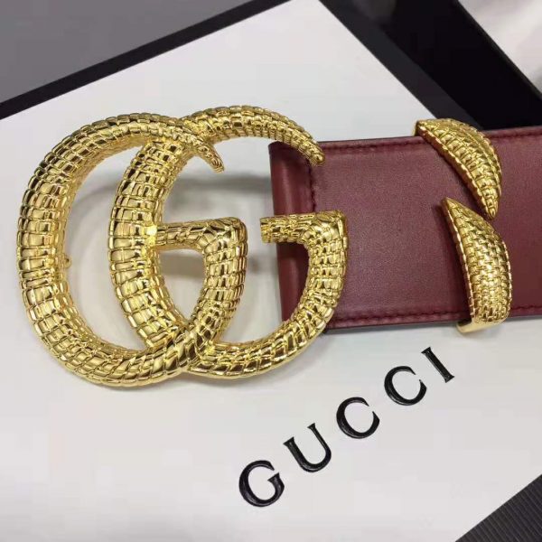 Gucci Unisex Leather Belt with Double G Buckle in Burgundy Leather (9)