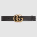 Cintura unisex Gucci in pelle con fibbia Doppia G con serpente in pelle nera