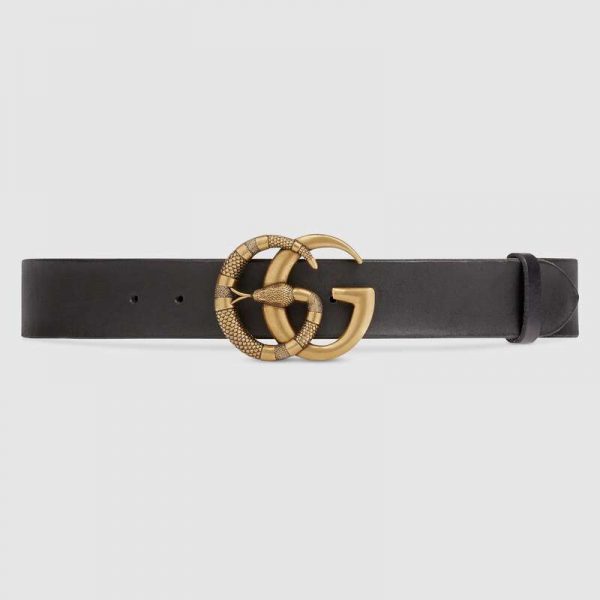 Gucci Unisex Leather Belt with Double G Buckle with Snake in Black Leather (1)