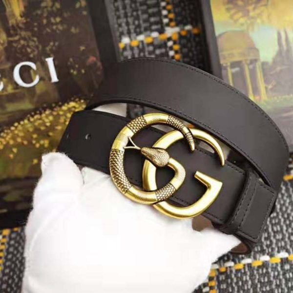 Gucci Unisex Leather Belt with Double G Buckle with Snake in Black Leather (3)
