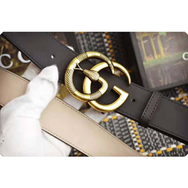 Gucci Unisex Leather Belt with Double G Buckle with Snake in Black Leather (4)