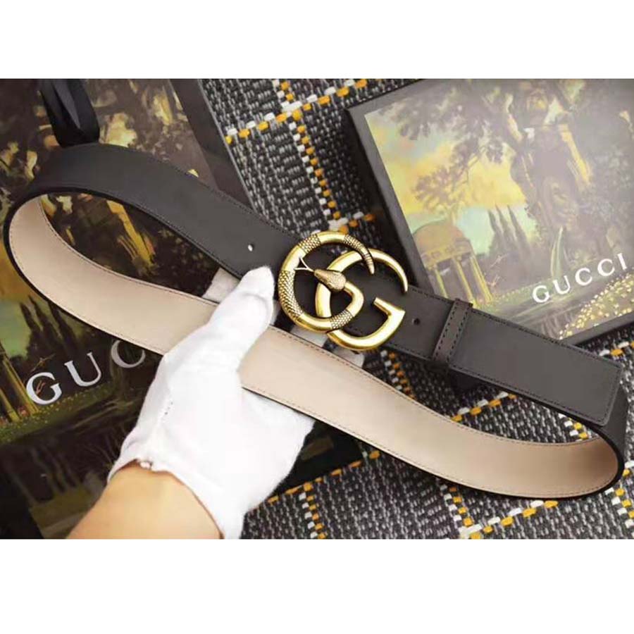 Shop GUCCI 2020 SS Leather Belt With Double G Buckle With Snake ( 458949  CVE0T 1000, 458949 CVE0T 2535) by mizutamadot