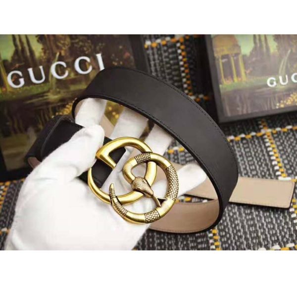 Gucci Unisex Leather Belt with Double G Buckle with Snake in Black Leather (7)