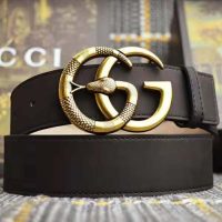 Gucci Unisex Leather Belt with Double G Buckle with Snake in Black Leather (1)