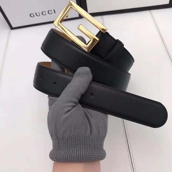 Gucci Unisex Leather Belt with G Buckle-Black (3)
