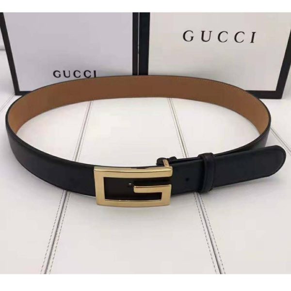Gucci Unisex Leather Belt with G Buckle-Black (5)