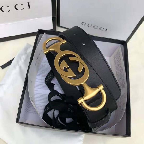 Gucci Unisex Leather Belt with Interlocking G Horsebit-Black (1)