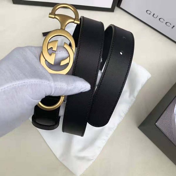 Gucci Unisex Leather Belt with Interlocking G Horsebit-Black (2)