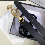 Gucci Unisex Leather Belt with Interlocking G Horsebit-Black - Imagen 2