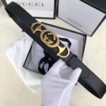 Gucci Unisex Leather Belt with Interlocking G Horsebit-Black - Imagen 4