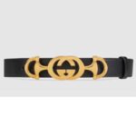 Gucci Unisex Leather Belt with Interlocking G Horsebit-Black