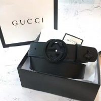 Gucci Unisex Leather Belt with Interlocking G in Black Leather (1)