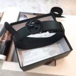 Gucci Unisex Leather Belt with Interlocking G in Black Leather - Image 3