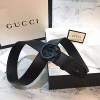 Gucci Unisex Leather Belt with Interlocking G in Black Leather (1)