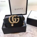 Gucci Unisex Leather Belt with Pearl Double G-Black – Image 3