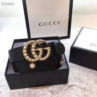 Gucci Unisex Leather Belt with Pearl Double G-Black (1)